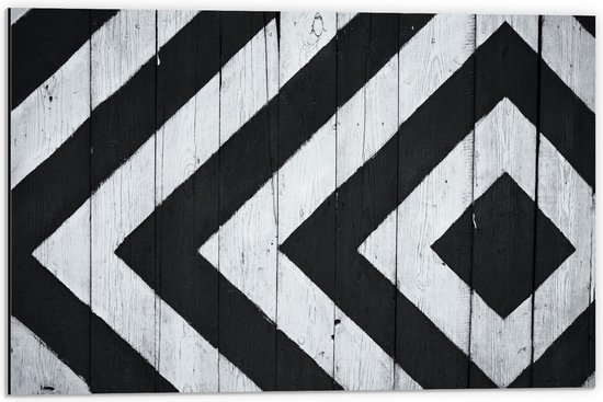 Dibond - Zwart - Wit Patroon op Hout - 60x40cm Foto op Aluminium (Met Ophangsysteem)