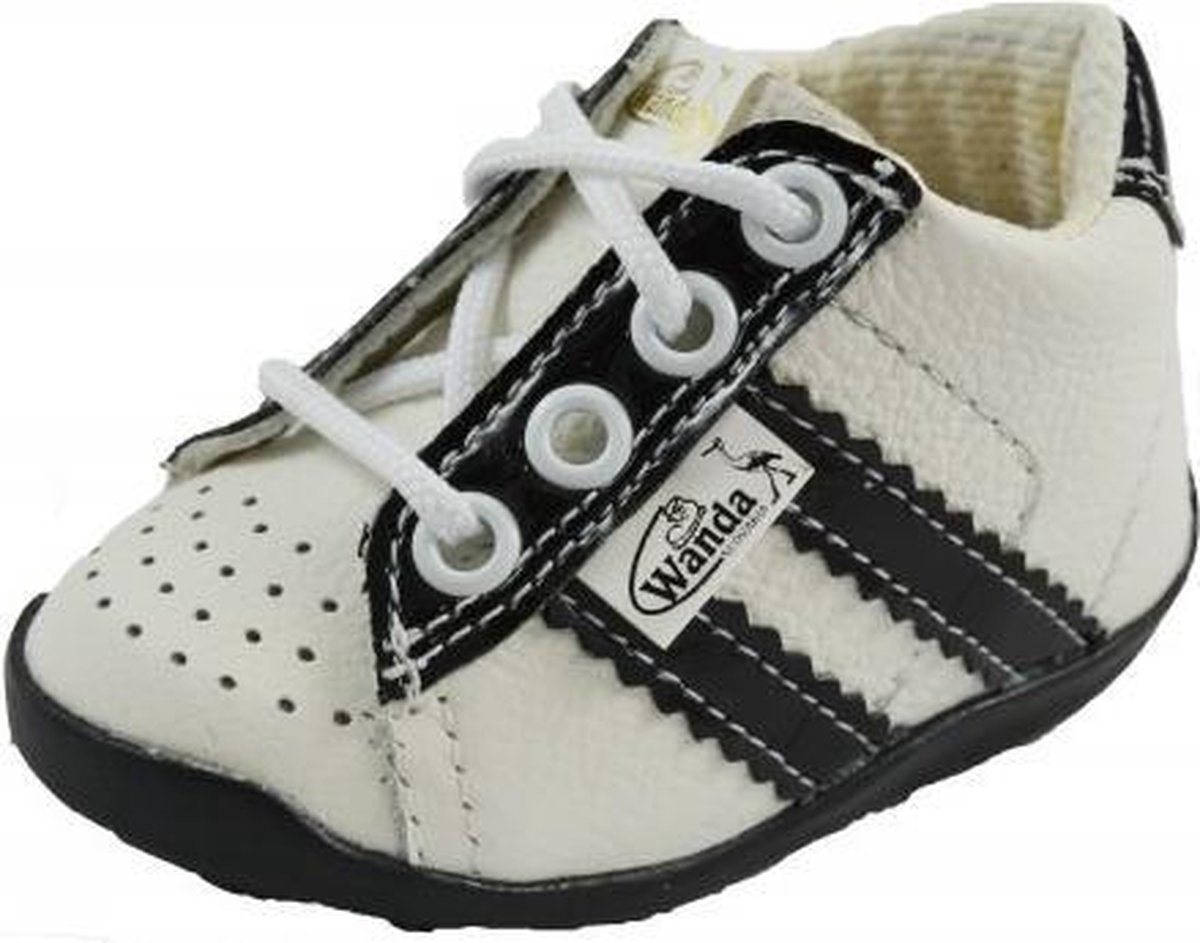 Wanda Leren schoenen wit/zwart jongen/meisje eerste stapjes babyschoenen  flexibel sneakers maat 19 - Schoenen.nl