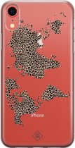iPhone XR transparant hoesje - Wereldkaart blauw luipaard | Apple iPhone XR case | TPU backcover transparant