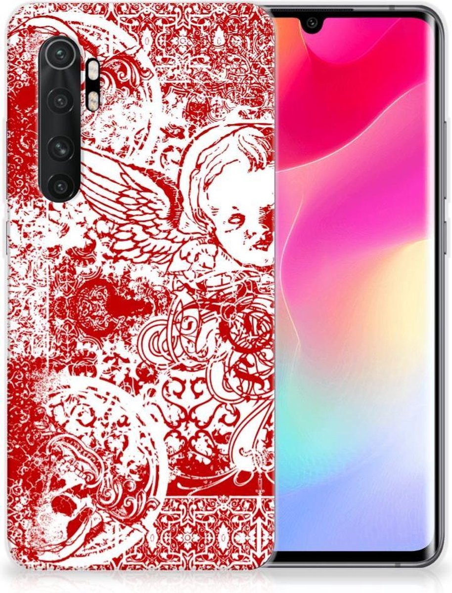 Silicone Back Case Xiaomi Mi Note 10 Lite Angel Skull Rood