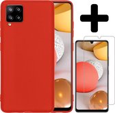 Samsung A42 Hoesje Siliconen Case Hoes Met Screenprotector - Rood