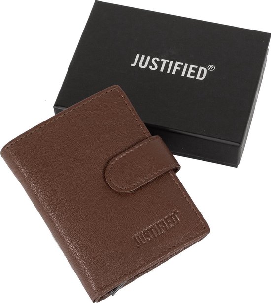 Leather nappa credit case holder + backside coin brown + box