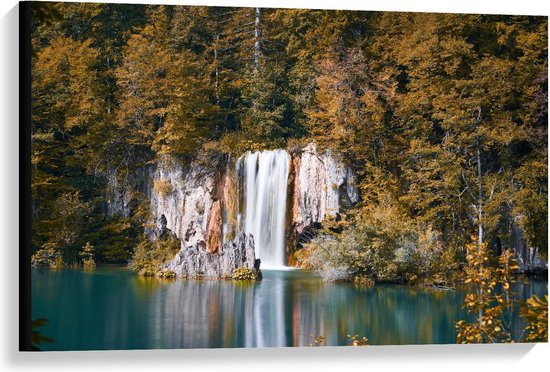 Canvas  - Watervallen aan het Water  - 90x60cm Foto op Canvas Schilderij (Wanddecoratie op Canvas)