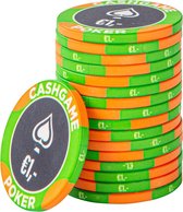 Keramische Cashgame chip €1,- Groen/Oranje (25 stuks)