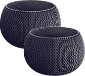 2x Stuks ronde antraciet Splofy kunststof bloempotten/plantenpotten 4 liter - 29 cm - binnen/buiten decoratie