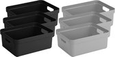 Set van 8x stuks opbergboxen/opbergmanden 24 liter kunststof zwart en grijs - Formaat per box:  45,3 x 35,4 x 18,3 cm