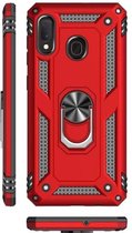 Huawei Y6 2019 Rood Shockproof Militairy Hybrid Armour Case Hoesje Met Kickstand Ring -  Huawei Y6 2019  - Extreem Stevige Anti-Shock Hard Rugged Cover Bumper Hoes Met Magnetische