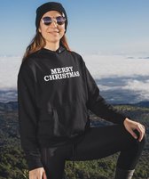 Zwarte Kerst Hoodie Merry Christmas - Maat S - Kerstkleding voor dames & heren