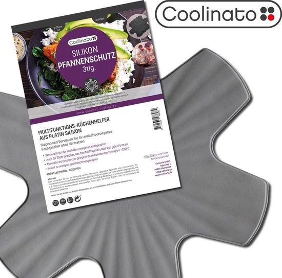 Coolinato 2in1 Topflappen Silikon grau, 2er Set, 20x20 cm, Untersetzer für Töpfe und Pfannen, Topfuntersetzer hitzebeständig bis 230 Grad, rutschfest und spülmaschinenfest