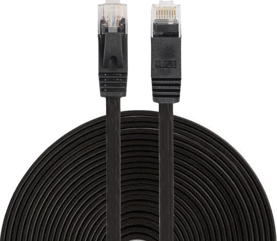 15m CAT6 Ultra dunne Flat Ethernet netwerk LAN kabel (1000Mbps) - Zwart -  internet kabel | bol.com