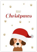 Kerstkaart hond merry christpaws set van 10 met omslagen - Lacarta