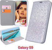 EmpX.nl Samsung Galaxy S9 Boekhoesje Zilver Glamour case | Siliconen | Glitter hoesje | Telefoonhoesje | Cadeau | bling bling case