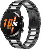 Stalen Smartwatch bandje - Geschikt voor  Huawei Watch GT stalen band - zwart/zilver - 46mm - Horlogeband / Polsband / Armband