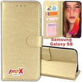 EmpX.nl Galaxy S8 Goud Boekhoesje | Portemonnee Book Case voor Samsung Galaxy S8 Goud | Flip Cover Hoesje | Met Multi Stand Functie | Kaarthouder Card Case Galaxy S8 Goud | Beschermhoes Sleev