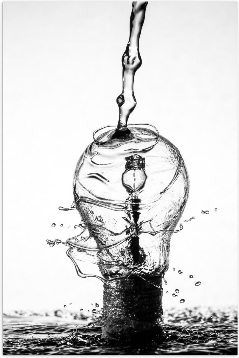 Poster – Water over Gloeilamp (zwart/wit) - 60x90cm Foto op Posterpapier