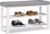 relaxdays schoenenbank gepolsterd - schoenenrek - zitbank schoenenkast - halbank 2 etages grijs