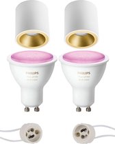 Pragmi Cliron Pro - Opbouw Rond - Mat Wit/Goud - Verdiept - Ø90mm - Philips Hue - Opbouwspot Set GU10 - White and Color Ambiance - Bluetooth - BES LED