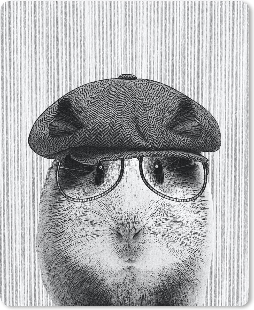 Muismat Dieren hipster - Een hipster cavia muismat rubber - 19x23 cm - Muismat met foto