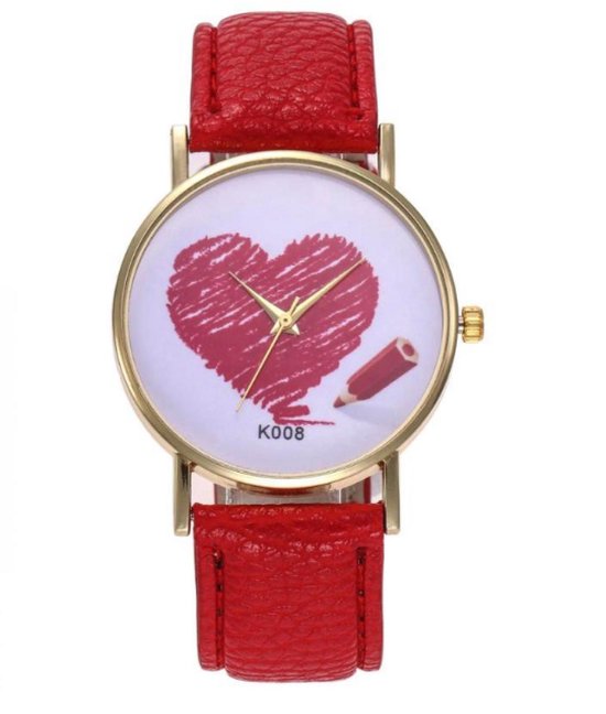 Hidzo Horloge Hart Ø 39 - Rood - In Horlogedoosje