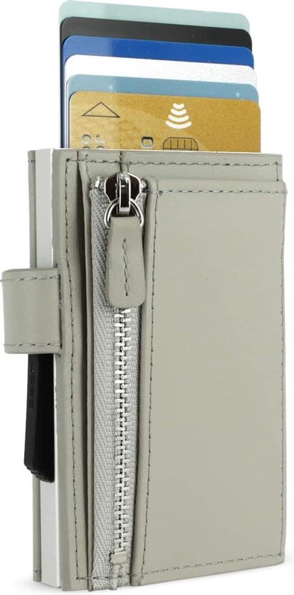 Ögon Porte-cartes Cascade Zipper Snap 9,7 Cm Cuir/ Aluminium Crème