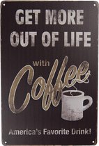 Clayre & Eef Tekstbord 20*30 cm Meerkleurig Metaal Rechthoek Coffee Wandbord Quote Bord Spreuk
