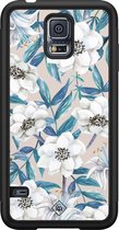 Samsung S5 hoesje - Bloemen / Floral blauw | Samsung Galaxy S5 case | Hardcase backcover zwart