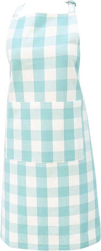 Vintage keukenschort lang katoen, blauw bruin, groen bloem patroon