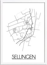 Sellingen Plattegrond poster A3 + fotolijst wit (29,7x42cm) DesignClaud