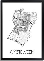 Amstelveen Plattegrond poster A4 + fotolijst zwart (21x29,7cm) - DesignClaud