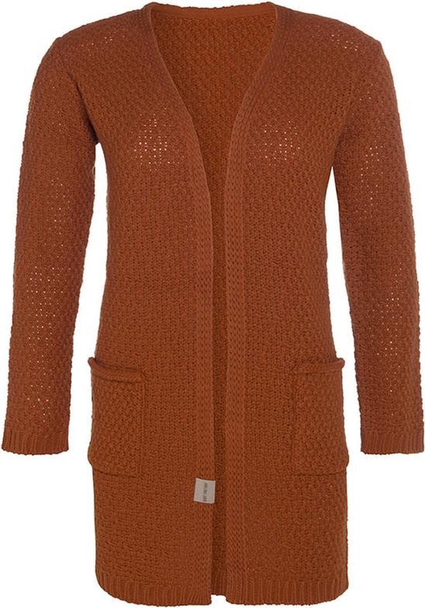 Knit Factory Luna Gebreid Vest Terra - Gebreide dames cardigan - Middellang vest reikend tot boven de knie - Oranje damesvest gemaakt uit 30% wol en 70% acryl - 36/38 - Met steekzakken