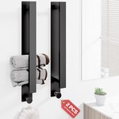 2 x Towel Holders, No Drilling, Guest Towel Holder, Bath Towel Holder, Adhesive with Hooks, for Bathroom, Wall Holder, Self-Adhesive for Towels (40 cm, Black)