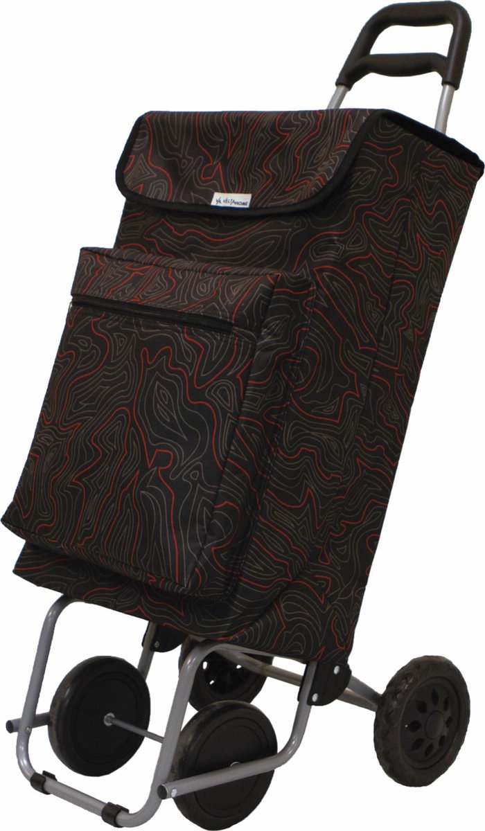 AMIG Boodschappentrolley vierkant - zwart/rood - 48 liter - aluminium frame - met vriesvak