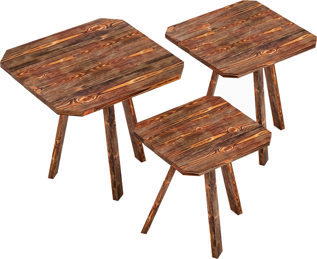 Bijzettafel set van 3 Masku grenen houtkleurig donker
