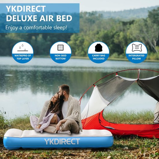 Camping Eenpersoons Luchtbed Camping Luchtmatras voor 1 Persoon met Kussen Top Ontwerp 190 x 100 x 22 cm van Camp — afbeelding 2