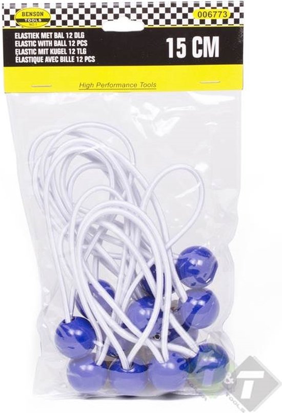 Elastiek met bal blauw - 12 delig - Spanelastiek - 15cm - Benson van Benson — afbeelding 4