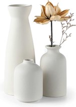 Ceramic Vases Set of 3 Small Flower Vases for Decor, Modern Rustic Farmhouse Home Decor, Decorative Vases for Pampas Grass, Idea Shelf (White)