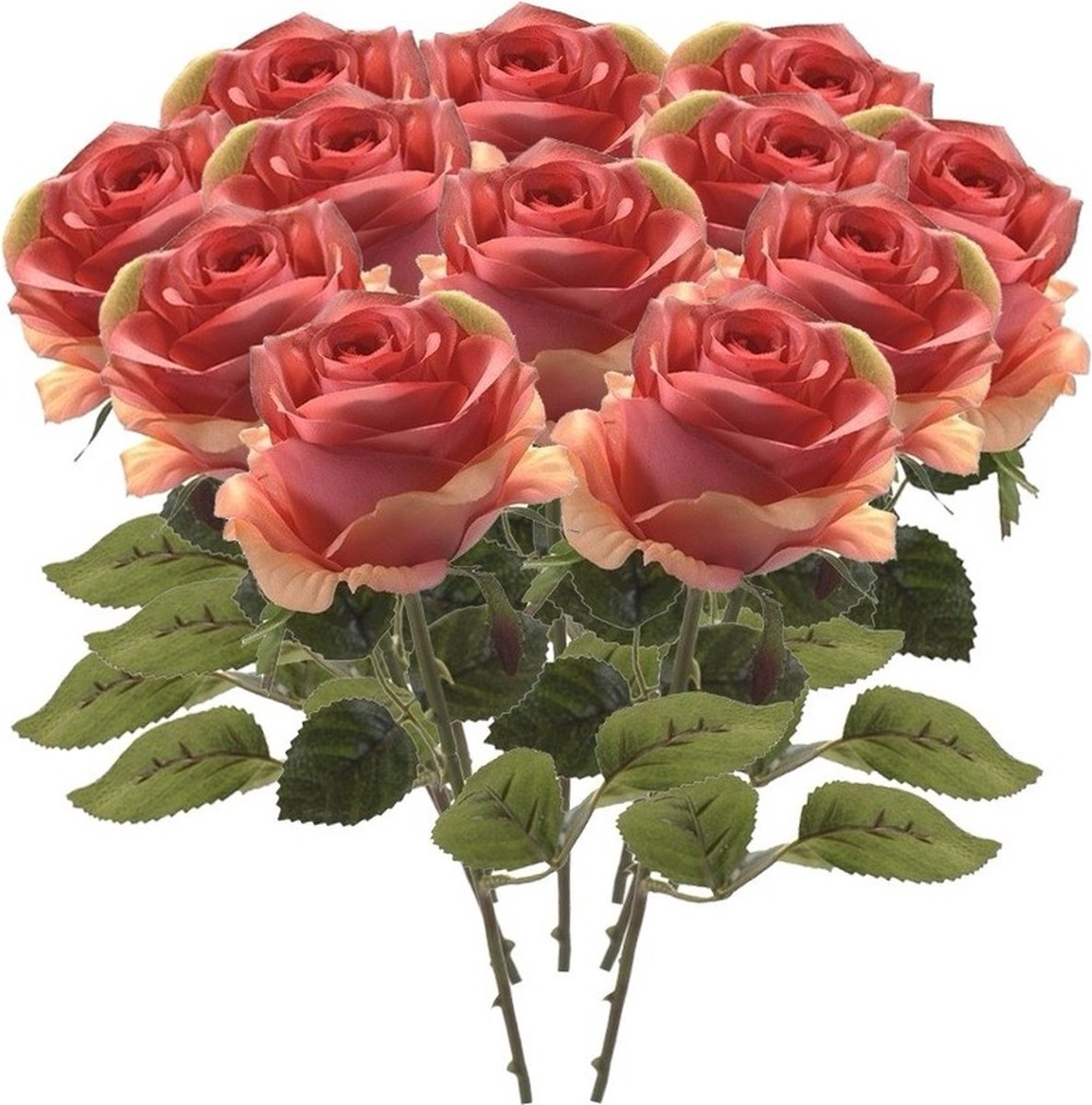 Bellatio Flowers & Plants Emerald Kunstbloem roos Simone - 12x - roze - 45 cm - decoratie bloemen
