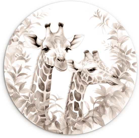 Muurcirkel kinderkamer - Dieren - Giraffe - Natuur - Kinderen - Jongenskamer decoratie - Schilderij rond - Muurdecoratie rond - Ronde wanddecoratie - ⌀ 90 cm - Meisjeskamer - Ronde schilderijen - Wandcirkel - Muurcirkel binnen