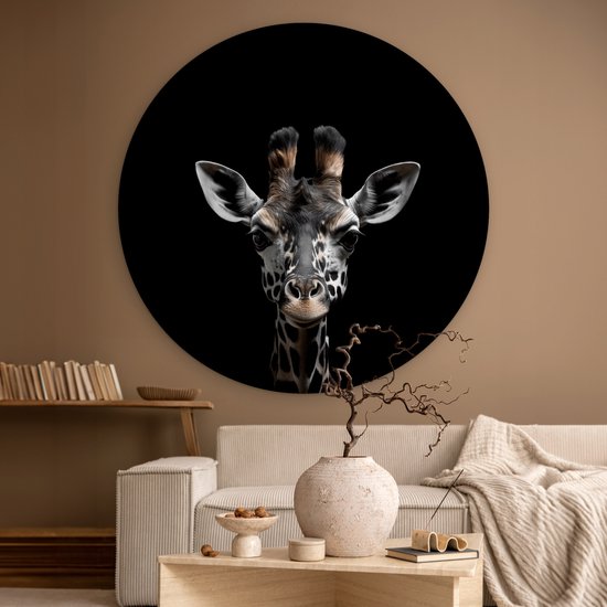 WallCircle - Cercle mural 150x150 cm - Girafe - Tableaux ronds salon noir - Plaque murale rond animal - Cercle de décoration murale animal noir - Décoration chambre intérieure - Décoration murale cercle mural - Accessoires de maison tête d'animal