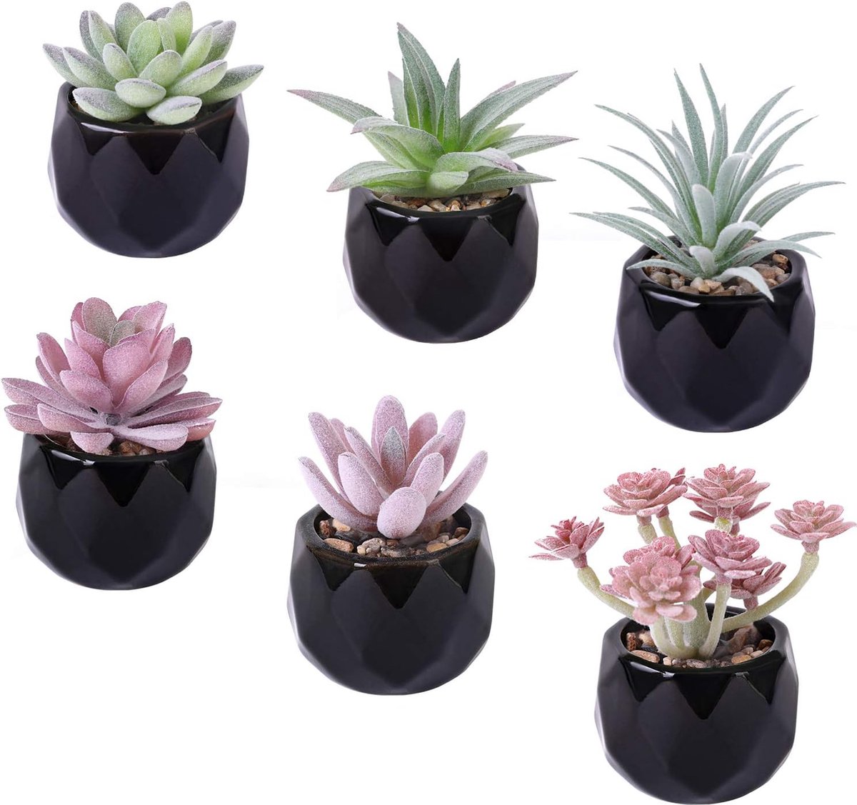 Kunstvetplanten met pot 6 stuks realistische pot vetplanten mini-nepgroen voor thuiskantoor decoratie (combinatie 1)