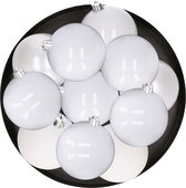 12x Witte kunststof kerstballen 8 cm - Mat/glans/glitter - Onbreekbare plastic kerstballen - Kerstboomversiering wit