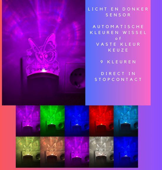 Fienosa Vlinderlamp - Nachtlamp Vlinder - Nachtlampje Stopcontact - Kerstcadeau - Nachtlampje baby - Nachtlampje Kinderen - Stekkerlamp - Dag en Nacht Sensor -Multi Colour van Fienosa — afbeelding 2