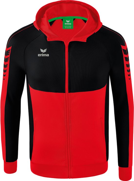 Erima Six Wings Trainingsjack Met Capuchon Kinderen - Rood / Zwart | Maat: 152