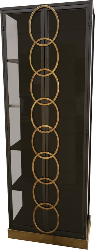 PTMD Riho Black metal cabinet high smoky glass doors