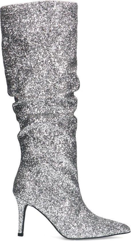 Sacha - Dames - Zilveren hoge glitter laarzen