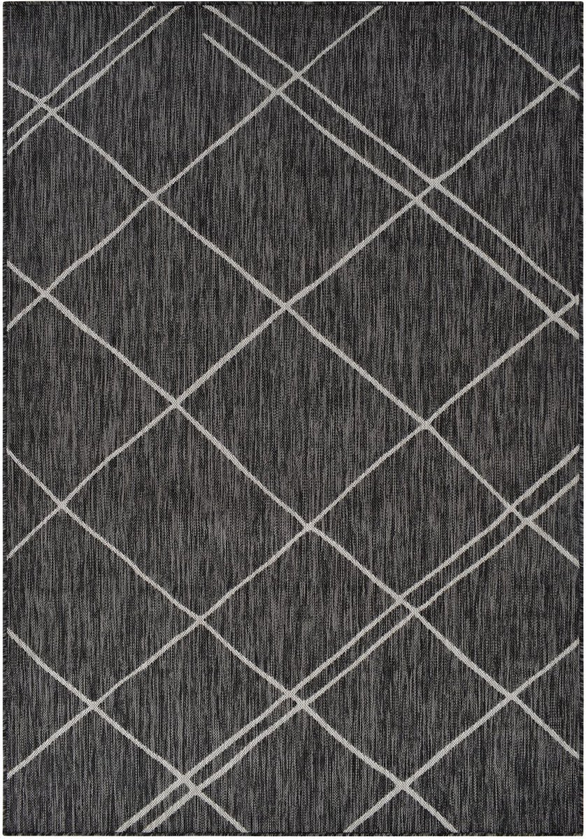 Vercai Rugs Terrace Collectie - Laagpolig Vloerkleed - Tapijt voor Binnen en Buiten - Polypropyleen - Zilver Zwart - 160x220 cm