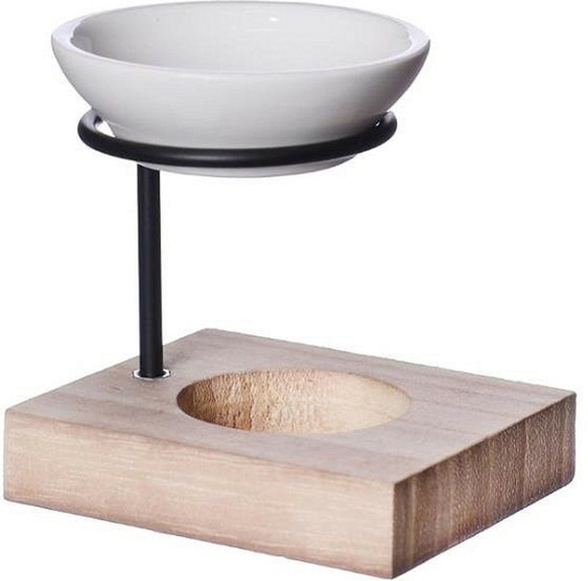 Ideas4seasons Geurbrander voor amberblokjes/geurolie - metaal/keramiek/hout - 9 x 9 x 8 cm