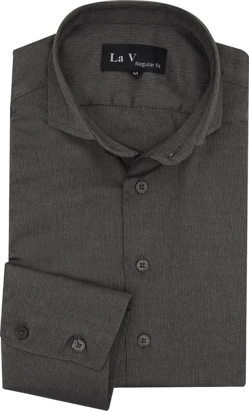 La V heren overhemd regular fit met strijkvrij Donkergrijs S