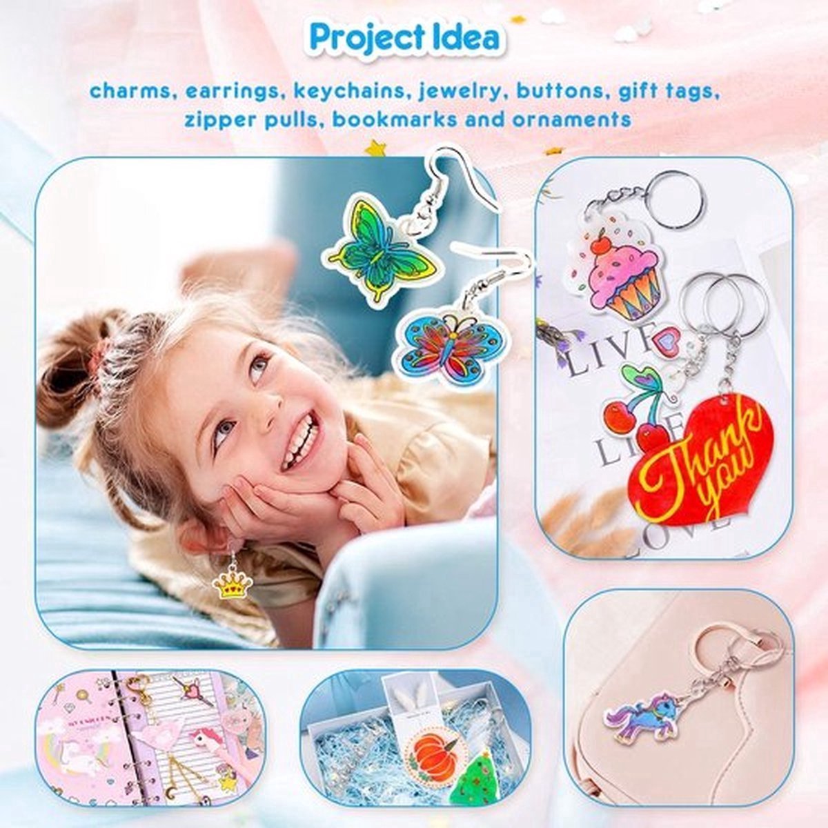 BOTC Krimpfolie set - 164-Delig Krimpie Dinkie Pakket - Knutselen Krimpie Dimpie - Sieraden en sleutelhangers maken — cadeau in Hobby - foto 2
