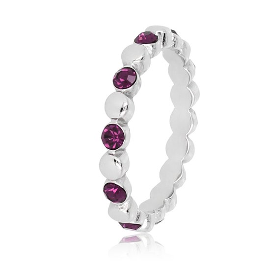 My Bendel - Smalle zilverkleurige ring met paarse steentjes - Smalle zilverkleurige ring met paarse steentjes - Met luxe cadeauverpakking